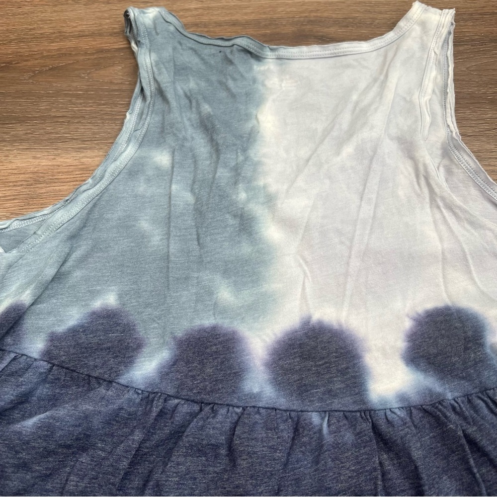 American Eagle Outfitters V-Neck Blue Ombre Tie Dye Peplum Tank Top - Picture 3 of 8